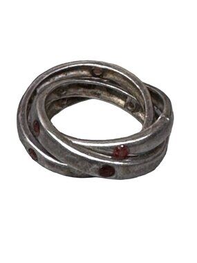 Sterling Silver Crossover Interlocking Twisting Ring Ruby Red Gemstone Size 6.5